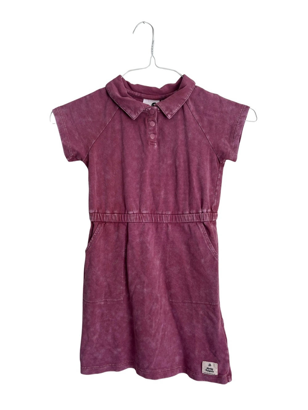 Girls' Washed Plum Polo Dress with Elastic Waist
